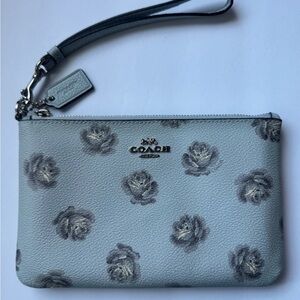 BRAND NEW- Coach Wristlet/Wallet/Purse Blue with Grey Flower details
